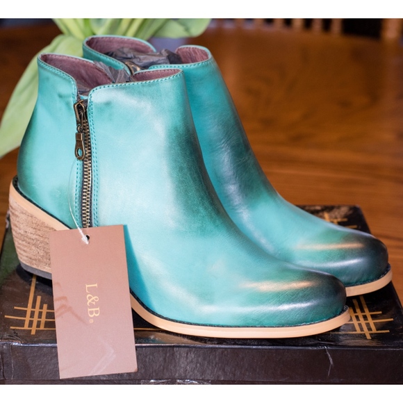 L&B Shoes - L&B Jade Colored Leather Booties